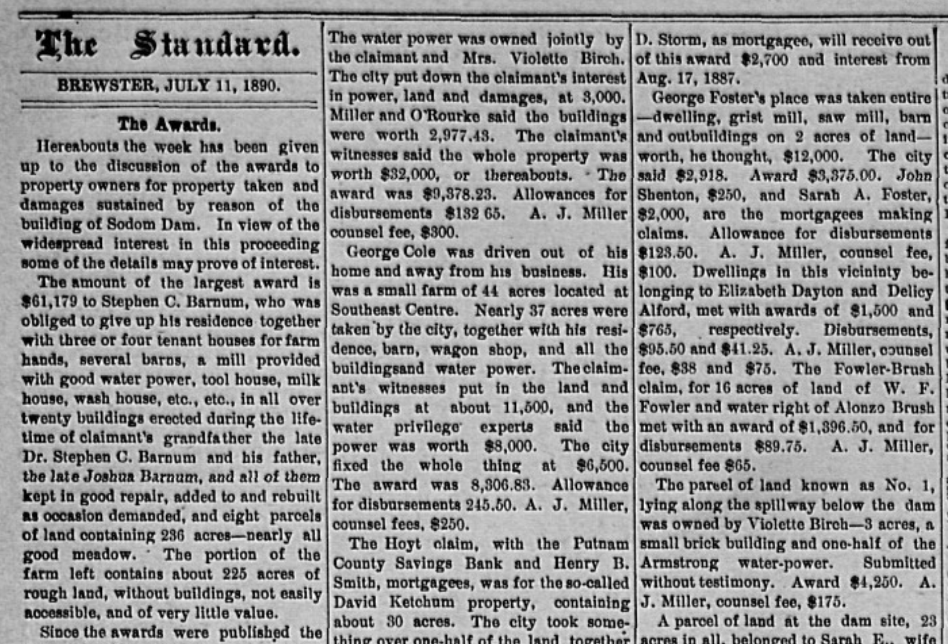 The Standard, July 11, 1890 — 'The Awards' column masthead