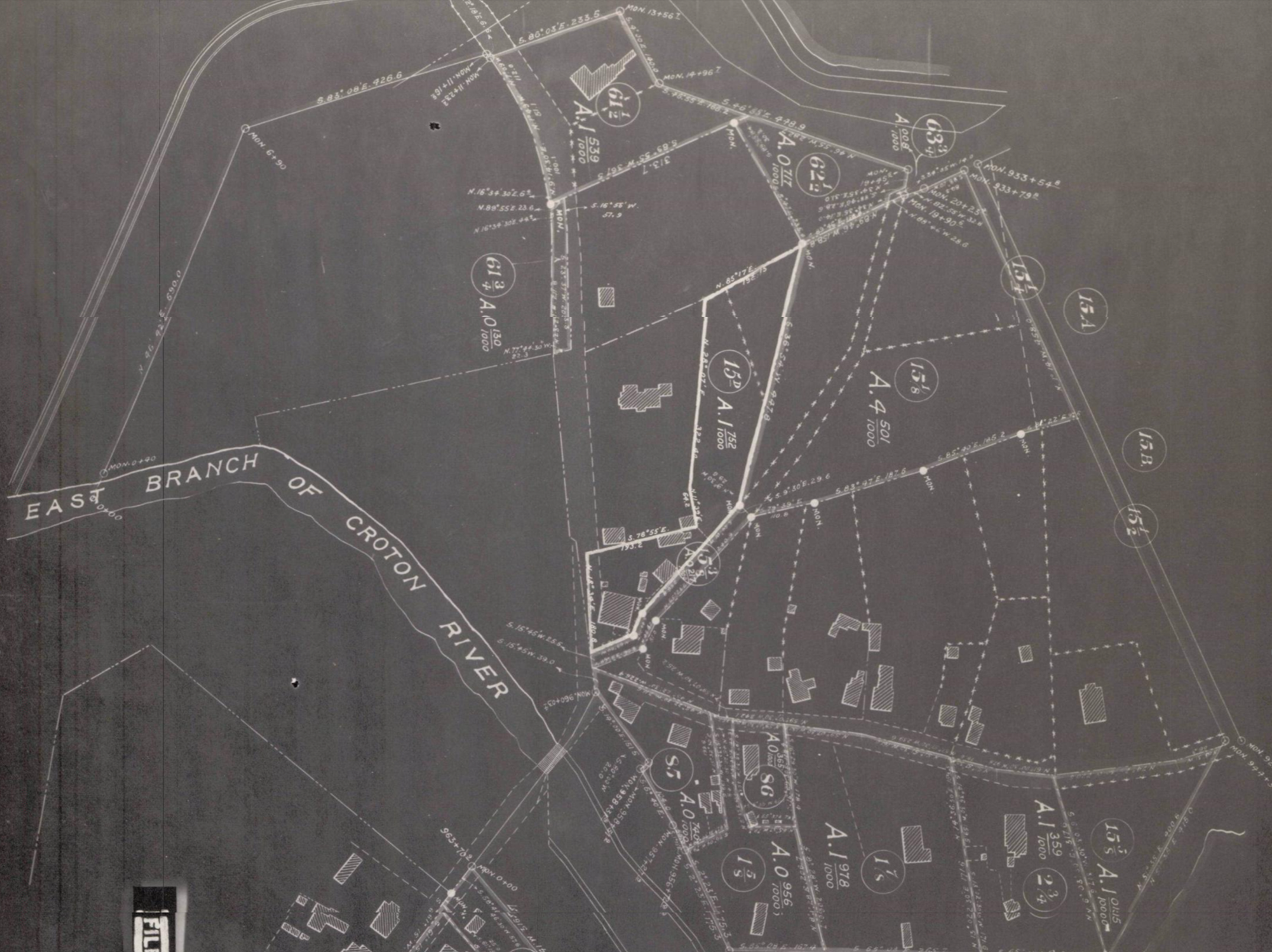 Map 799 — Double Reservoir I survey, Southeast Centre area showing East Branch of the Croton River