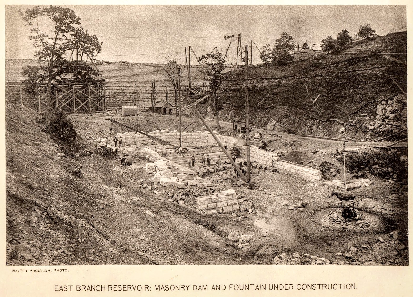 East Branch Reservoir: Masonry Dam and Fountain Under Construction