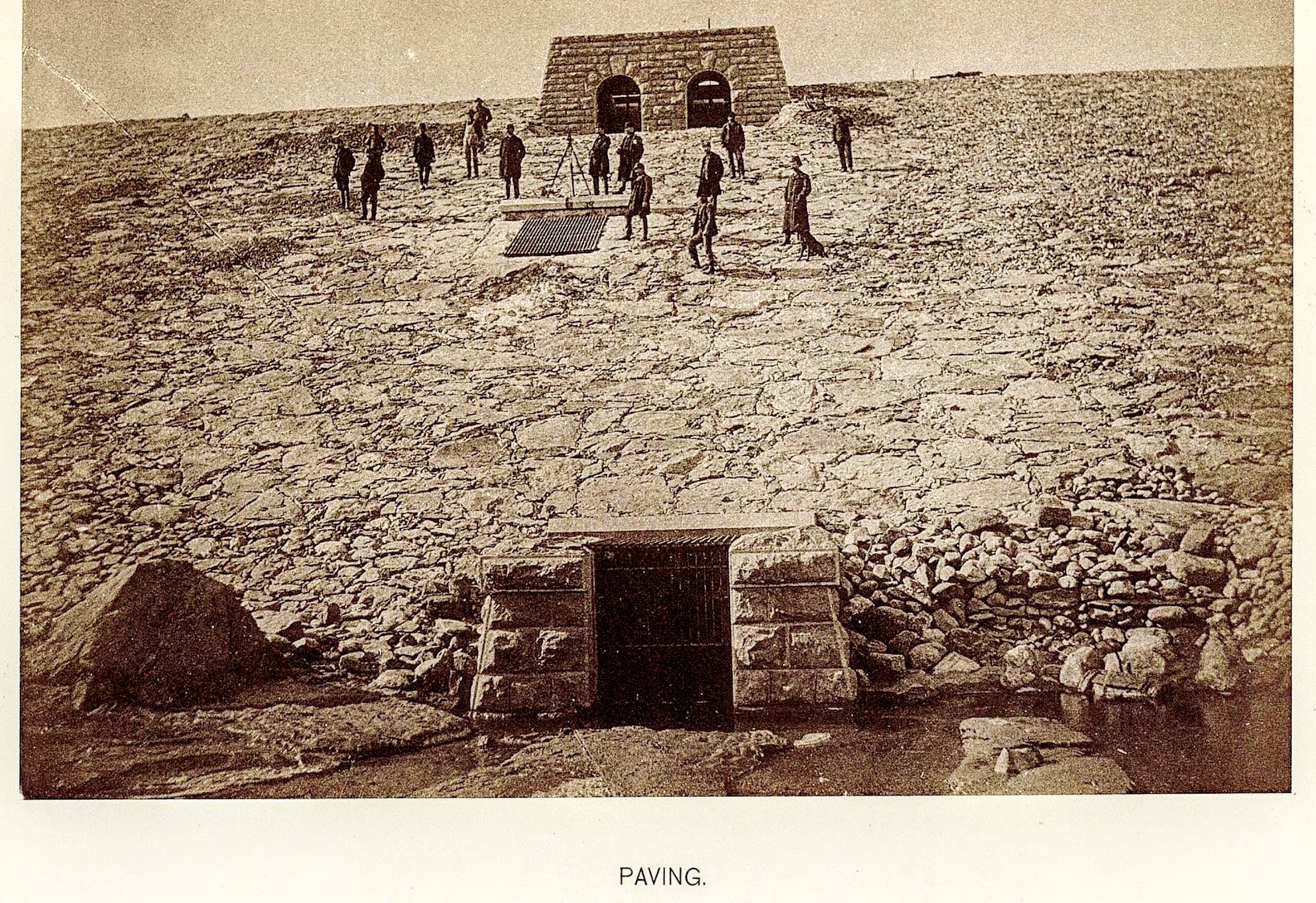 Bog Brook Earth Dam No. 1: Paving — officials posed on the completed dam