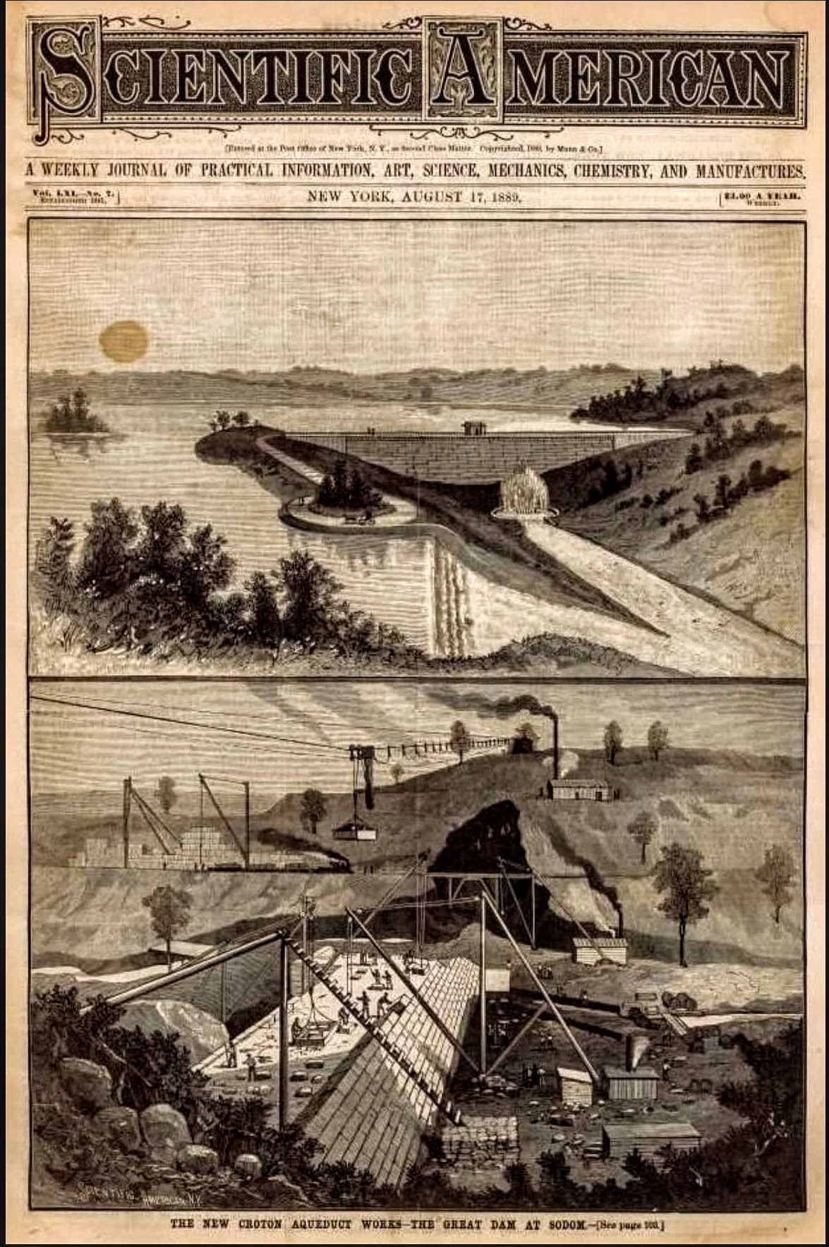 Scientific American cover, August 17, 1889 — The Great Dam at Sodom